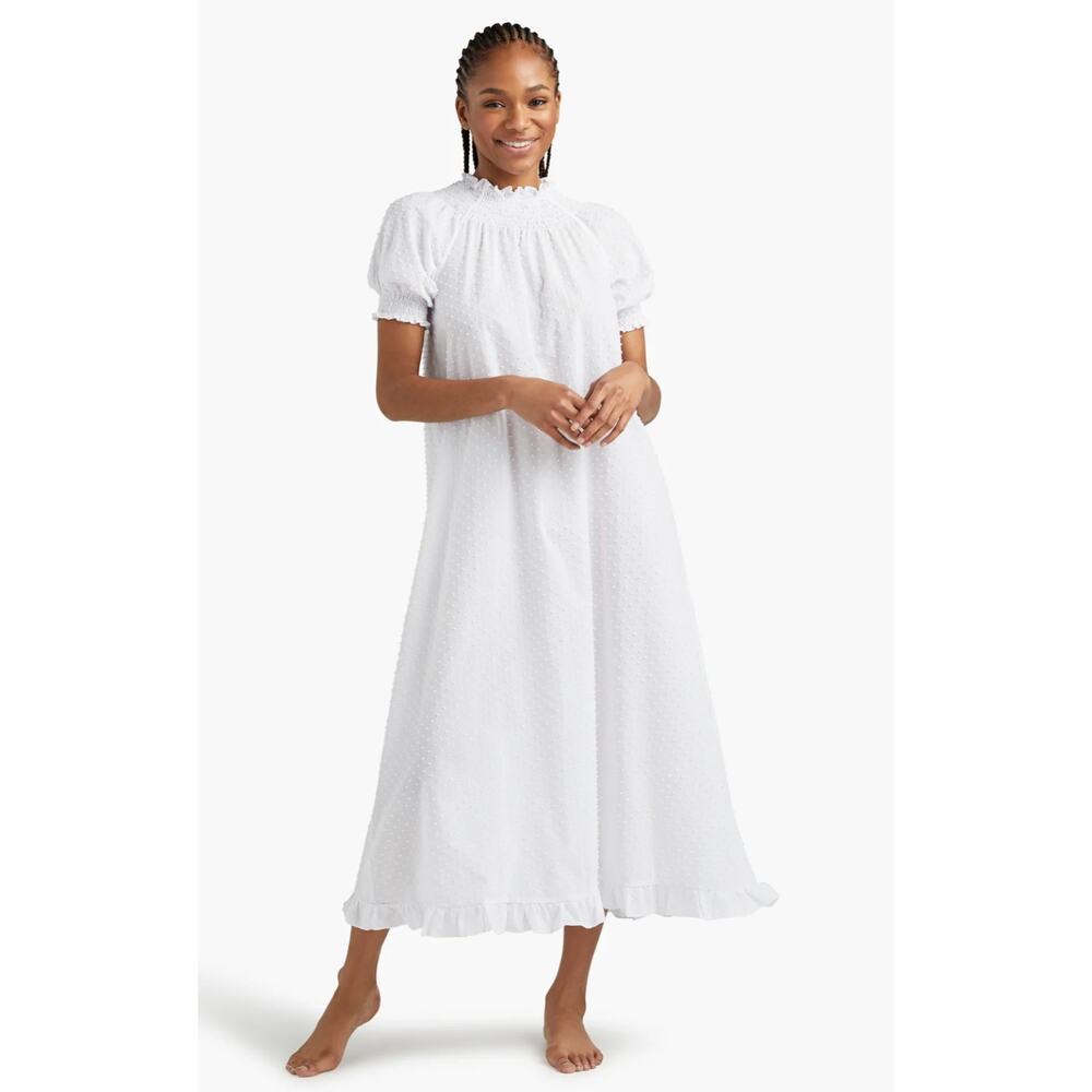 Hill House XS Caroline Nap White Smocked Puff Sleeve Maxi Dress